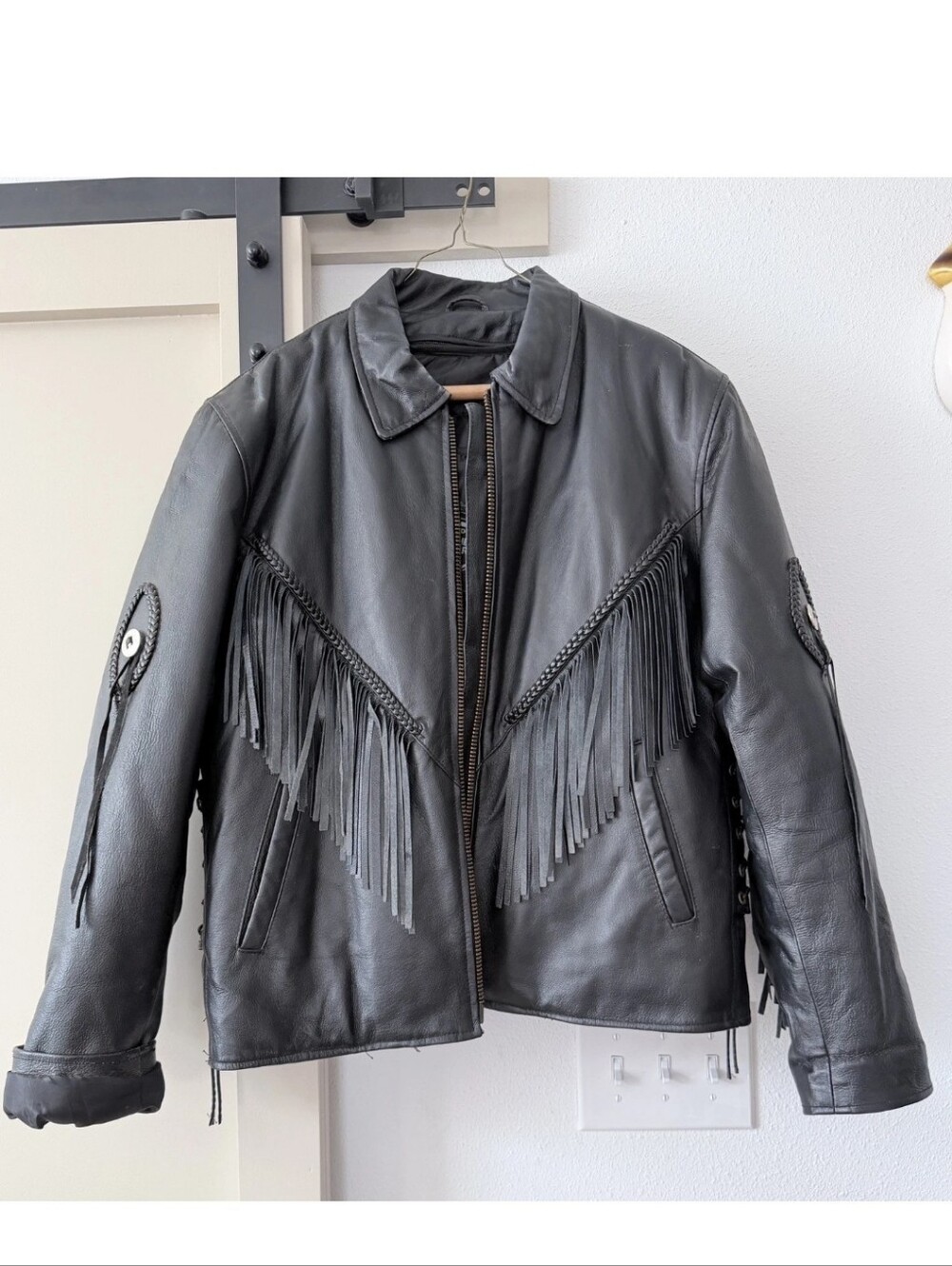 Diamond Supply Co. Black Leather Fringe Jacket
